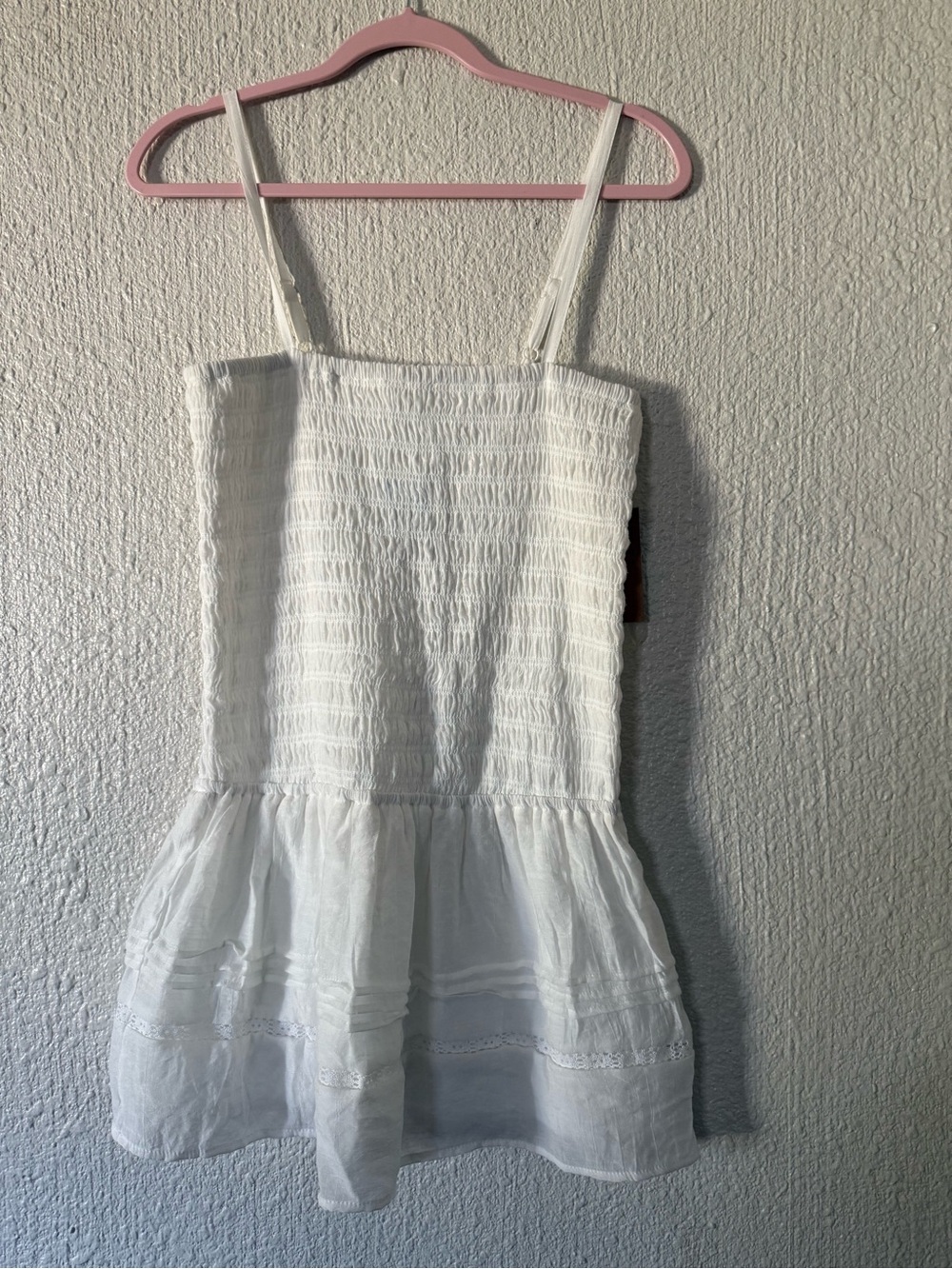 White Embroidered Smocked Mini Dress NWT L